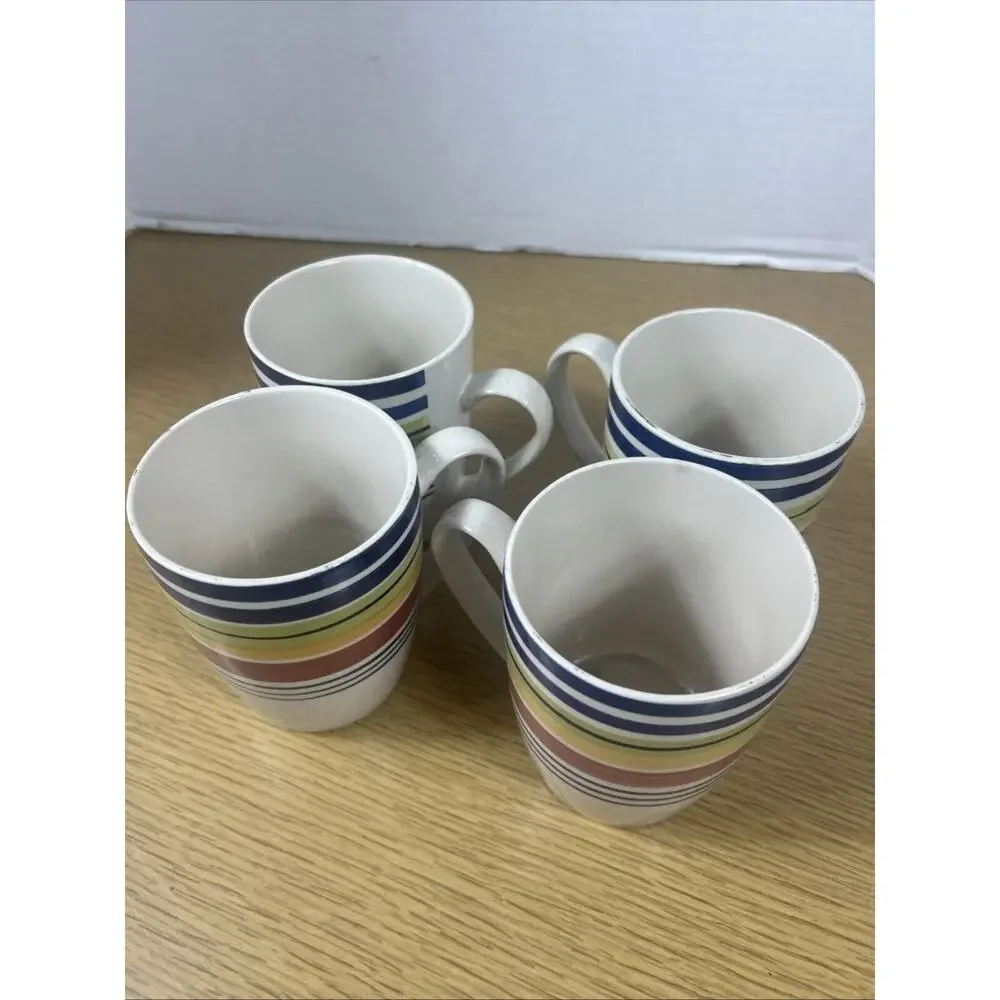 Pier 1 Coffee Mugs Horizontal Stripes Set of 4